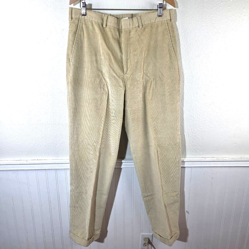 Lands' End Men's Tan Corduroy Trousers Cotton Dress Pants Size 34 Reg
